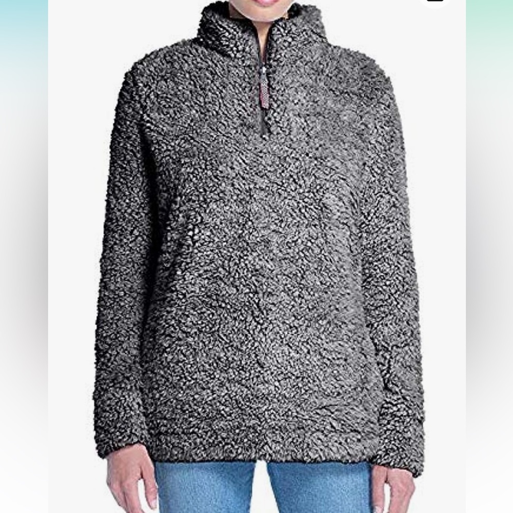 WEATHERPROOF VINTAGE FROSTY TIPPED SHERPA PULLOVER CHARCOAL 1/4 ZIP SIZE Small